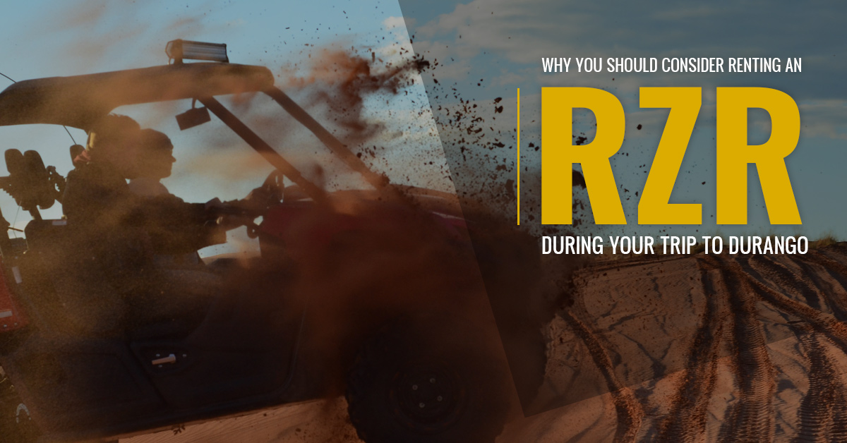 Durango-Rivertrippers-RZR_blog Graphic promoting a RZR rental in Durango