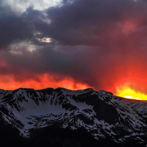 sunset over rocky mountains