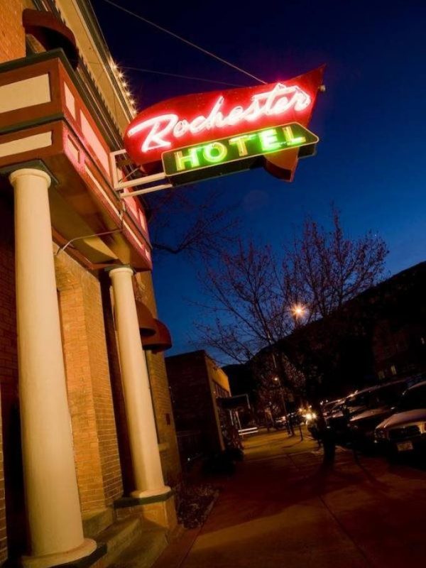 hotel sign from the street at nigh